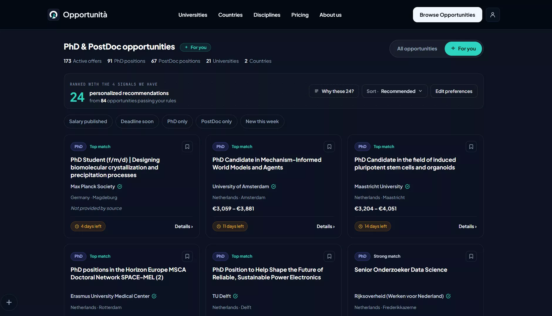 Recommendation feed with ordinal match bands