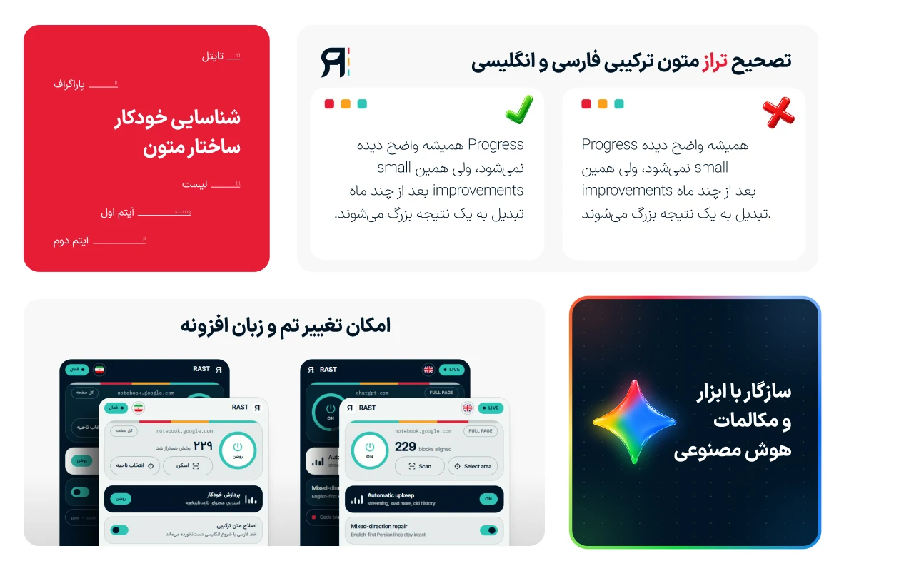 Mixed-direction repair, themes and interface language
